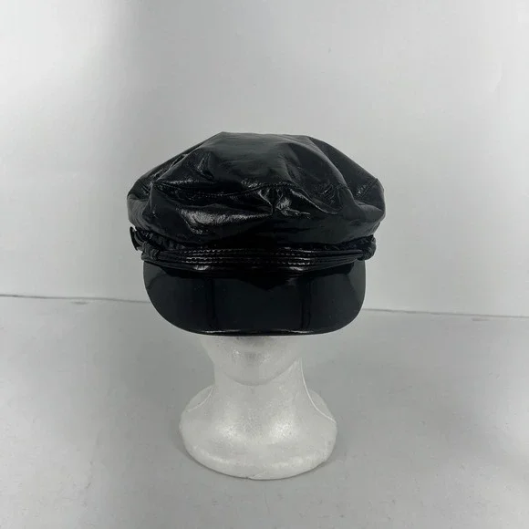 Eugenia Kim Jessa Black Patent Leather Baker Boy Hat Newsboy Cap Faux Leather - Picture 2 of 16